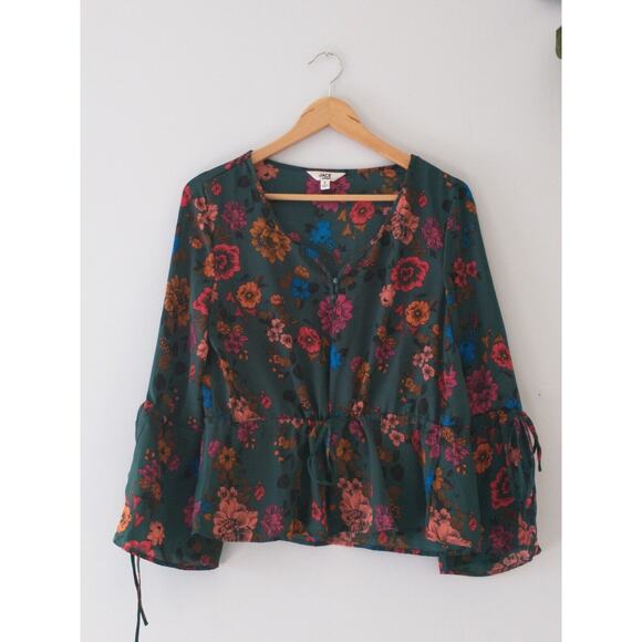 Jack by BB Dakota Women's Peasant Top Blouse V-Neck Small Floral Slit Sleeve - Picture 2 of 13